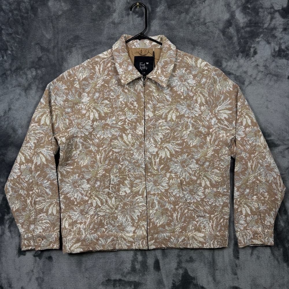 Fried Waters Tapestry Jacket Mens Large Tan Floral Woven New Zip Up Outerwear